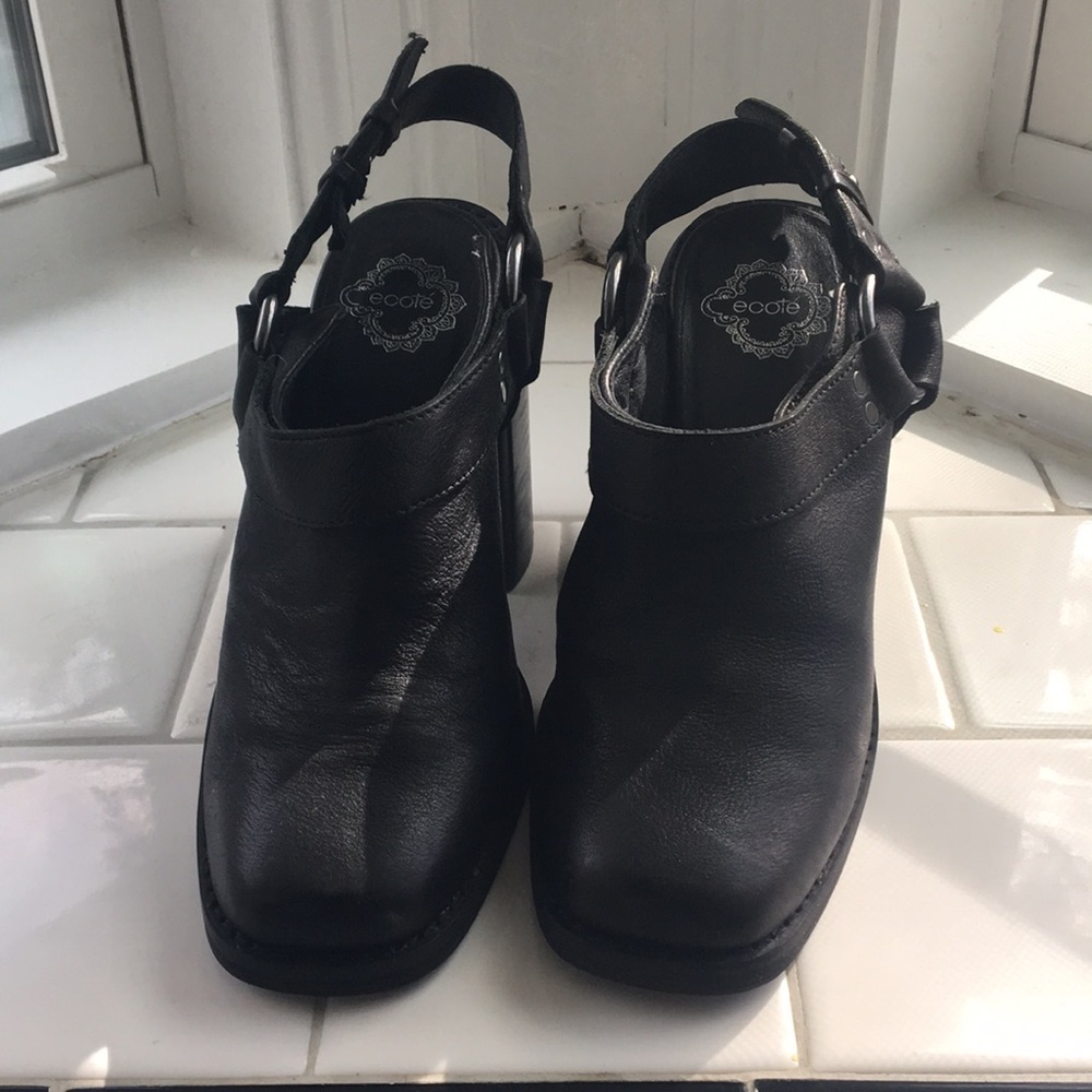 COPY - Ecote Black slingBAck 4” chunky heel Moto BOOTIES